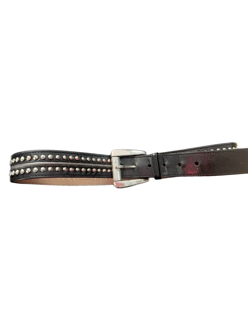 Michael Kors Black Leather Silver Studded Belt, size medium